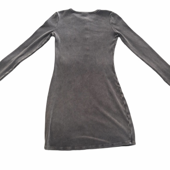 Washed Rib-Knit Long Sleeve Henley Dress - Gray LIKE NEW - Picture 4 of 5